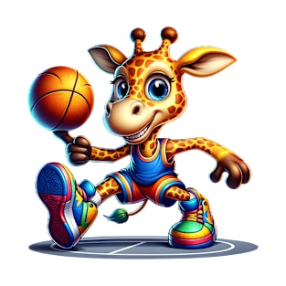 Kids' Playful Giraffe Basketball Player | Cute Animal Hoops Graphic Tee T-Shirt