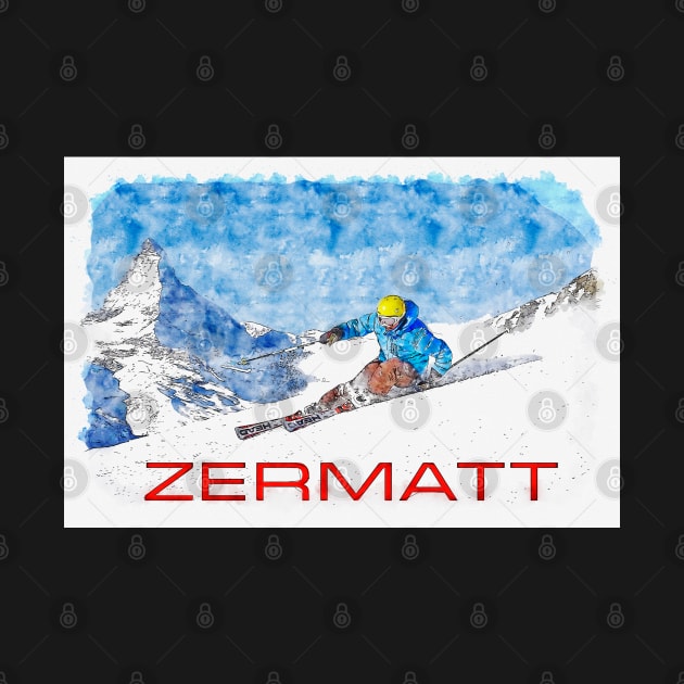 Zermat, Switzerland, Ski Poster by BokeeLee