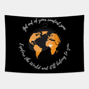 The World belongs to you (black and orange) Tapestry