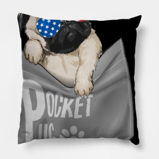 Pocket Pug American Flag 4th Of July Pillow