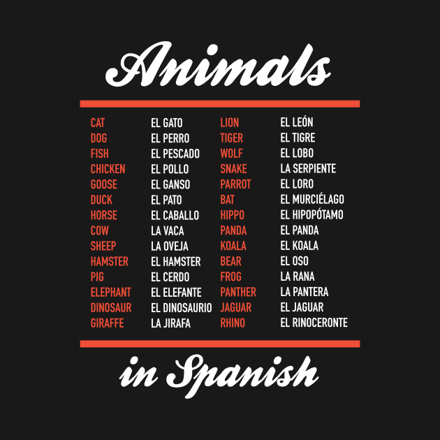 Discover Animals In Spanish - Spanish Language Cheatsheet - Spanish - T-Shirt