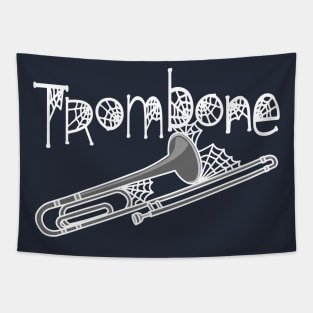 Trombone Halloween Cobwebs White Text Tapestry