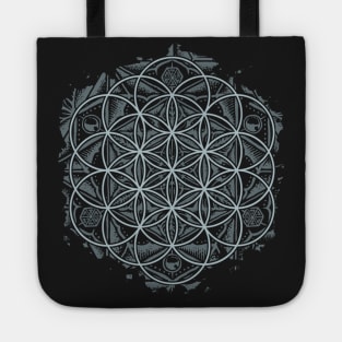 Sacred Geometry Flower of Life Mandala Monochrome Tote