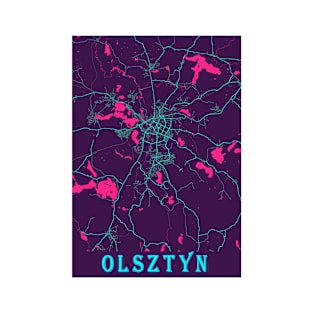 Olsztyn Neon City Map T-Shirt