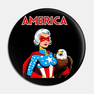 America Patriotic 60s Female Superhero July 4th USA Pin