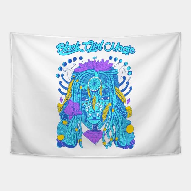 Neon Blue - Goddess of Dreams Black Girl Magic Tapestry by kenallouis