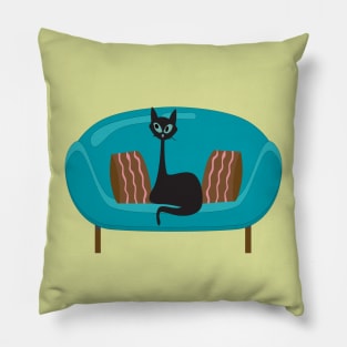 Retro Kitty Sitting on a Mid Century Sofa Pillow