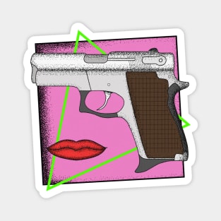 Retro Pistol and Lips Magnet