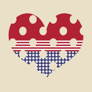 POLKADOT HEART DESIGN - RED WHITE AND BLUE AMERICAN  PATRIOTIC FLAG T-Shirt