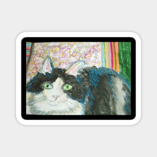 black white cat art Magnet