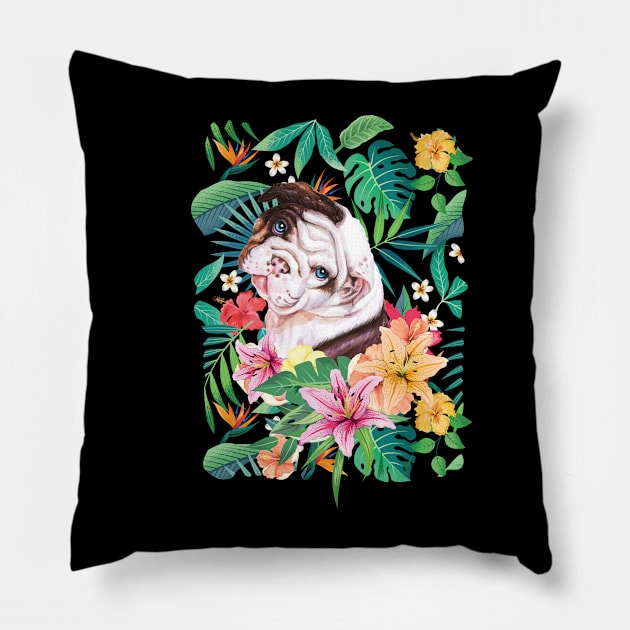 Tropical Seal English Bulldog Pillow by LulululuPainting