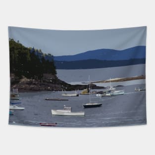 Lispe Bar Harbor with Boats and Mountains Tapestry