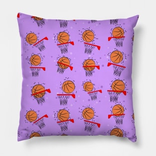 Basketball - Ball and Hoop Pattern on Purple Background Pillow