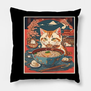 Cute Cat Eating Ramen Pillow