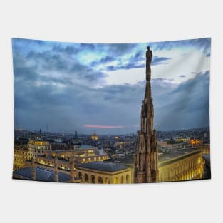 Night View from the Roof of Cathedral in Milan, Duomo Tapestry