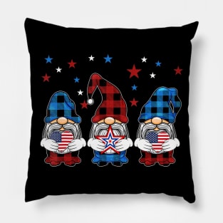 Three Gnomes Holding Leopard Heart Flag 4th Of July Pillow