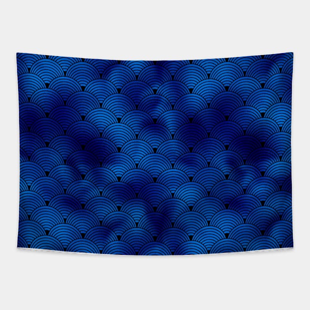 Ringed Scales in Black and Classic Blue Vintage Faux Foil Art Deco Vintage Foil Pattern Tapestry by podartist