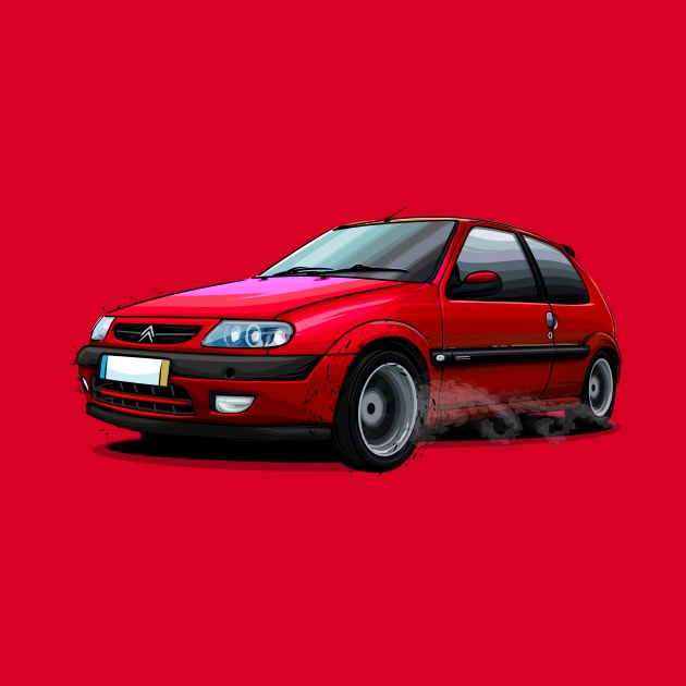 Citroen Saxo Illustration - Red by Mario Ramos Rally Art