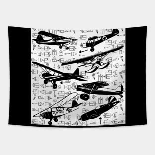 Vintage Aircraft in Black and White Tapestry