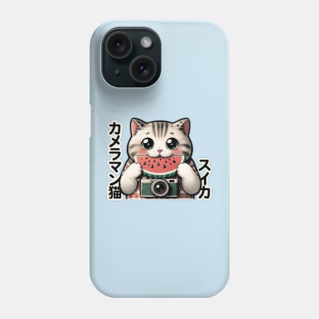 Japanese Photographer Cat with Watermelon - Eclectic Anime Phone Case by Conversion Threads