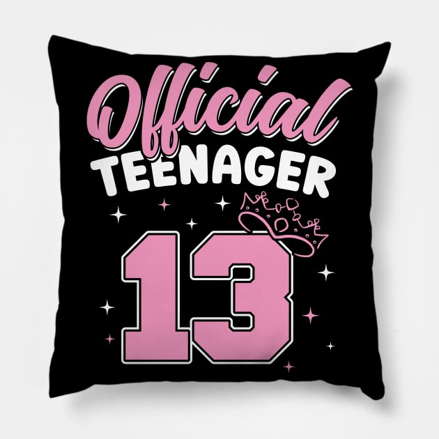 13th Birthday for Girl Official Teenager 13 Years Pillow by Peco-Designs