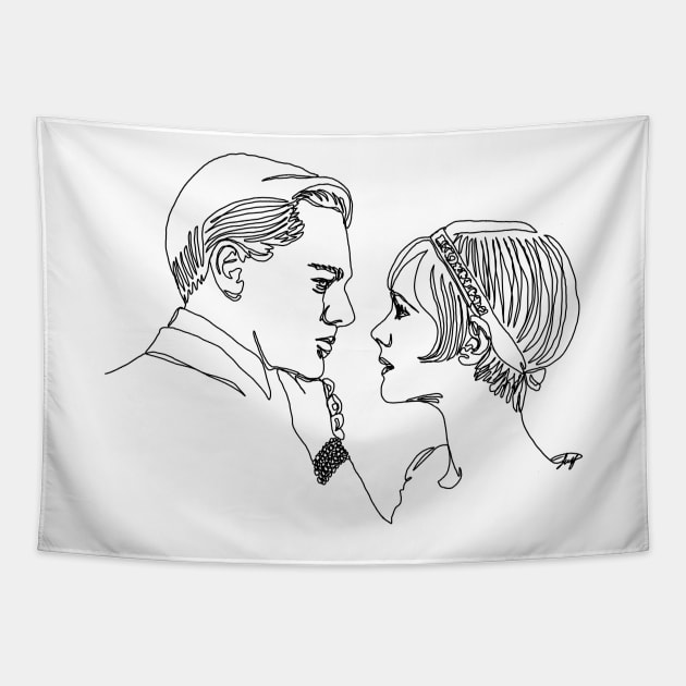 Love in The Great Gatsby, line art Tapestry by ArtInPi