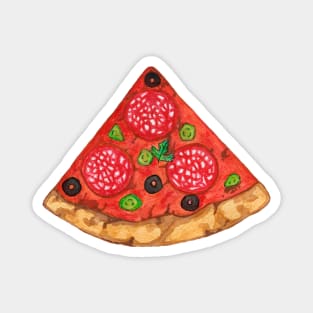 Watercolor slice of salami pizza with olives and cucumber Magnet