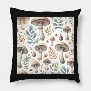 Vintage Mushroom and Leaves Pattern Pillow