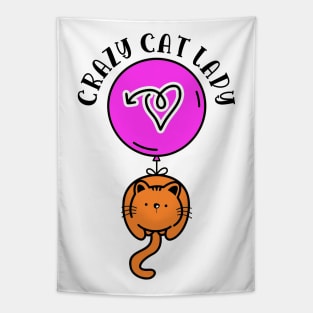 Crazy Cat Lady Funny Cat with Pink Balloon Graphic Design Tapestry