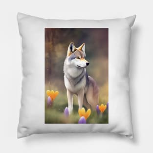 Spring Crocus Wolf Pillow