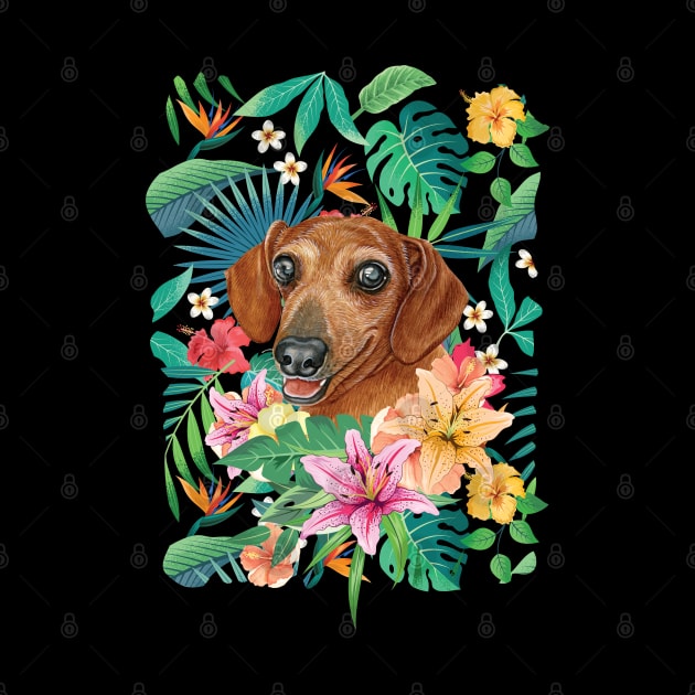 Tropical Red Dachshund Doxie 2 by LulululuPainting