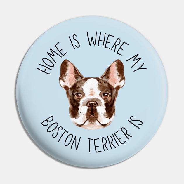 Home is Where My Boston Terrier Is Dog Breed Lover Watercolor Pin by PoliticalBabes