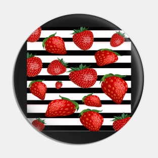 Happy Strawberry Design, Black & White Stripes & Strawberries Pin