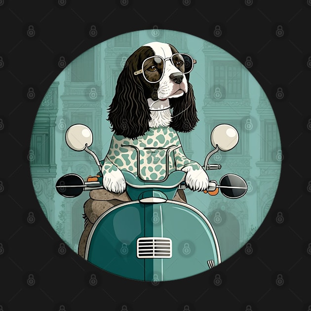 Super Cool Springer Spaniel on a Scooter 2 by Bee's Pickled Art