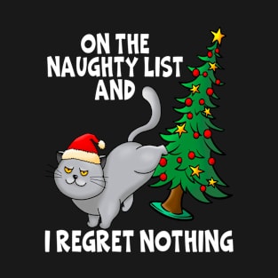 Naughty Cat Christmas Tree, I Regret Nothing, Cute Kitty, Funny Xmas Cat T-Shirt