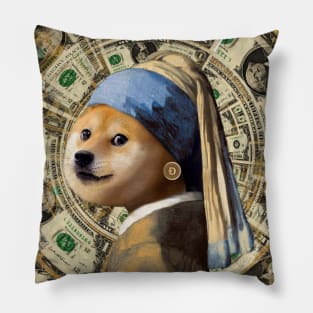 Doge with a Coin Earring Pillow