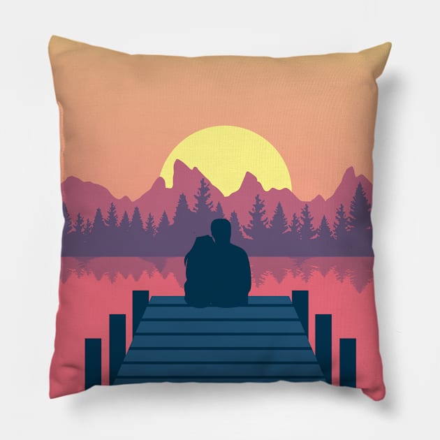 Sunset on a Dock Pillow by Faishal Wira