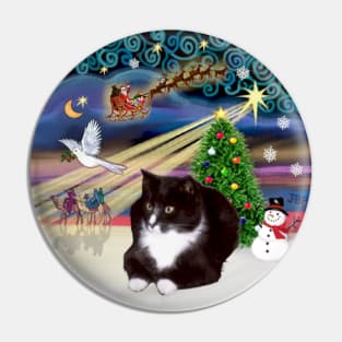 "Christmas Magic" with a Black and White Tuxedo Cat Pin