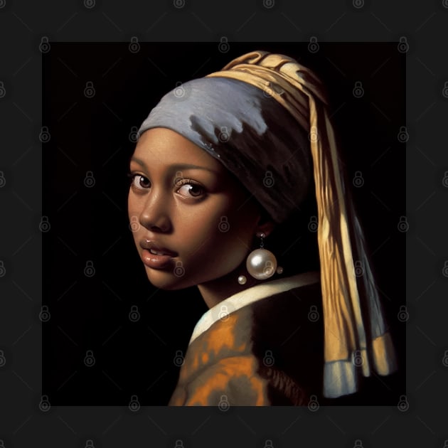 Vermeer's Pearl Earrings Reimagined: Celebrating Black Beauty for Black History Month by Edd Paint Something