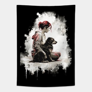 Girl and Dog Tapestry