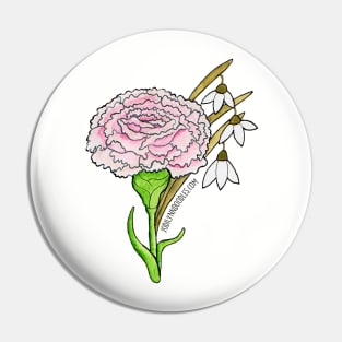 Birth Flower.- January Carnation and Snow Drops Pin