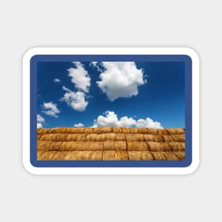 Bales of straw under blue cloudy sky Magnet