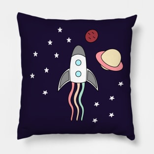 Kawaii Rainbow Space rocket in the galaxy space Pillow