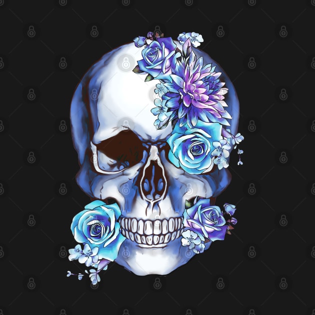 Skull blue flowers by Collagedream