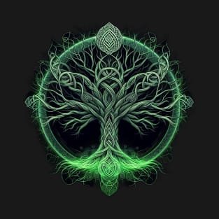 Green and black Celtic Tree design #2 T-Shirt