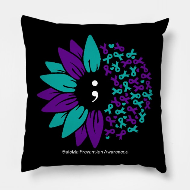 Suicide prevention: semicolon flower, white type Pillow by Just Winging It Designs