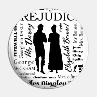 Pride and Prejudice Characters Typography Design - Black and White Pin