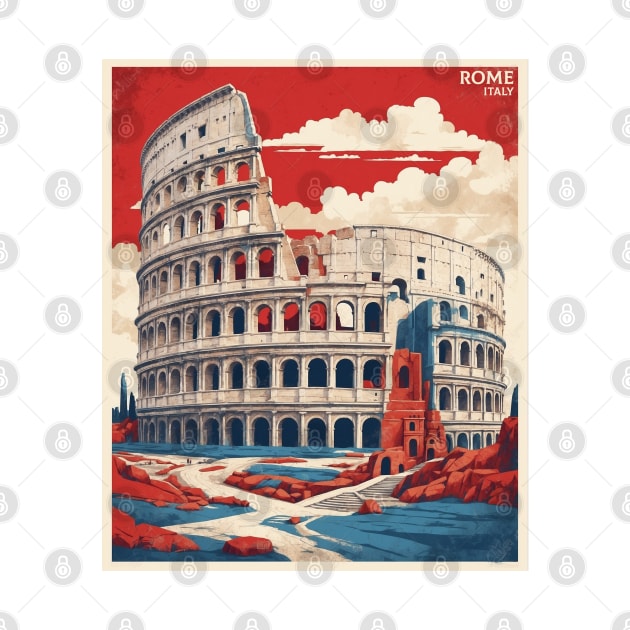 Roman Colosseum Rome Italy Vintage Tourism Travel Poster by TravelersGems