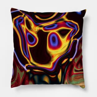 1980s abstract neon light blue yellow orange marble swirls Pillow