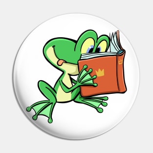 green frog reads fairy tales from a book Pin